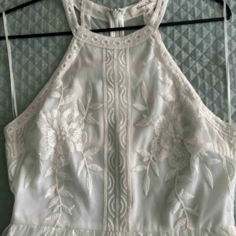 Honey Bell, Ecru Sheer Cotton Lace Dress with shorts underneath. EUC, L